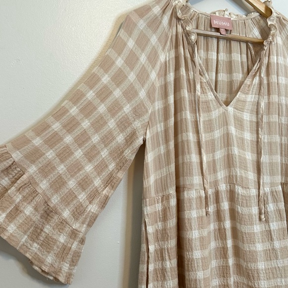 🎉SHOW ME YOUR MUMU Viola Plaid Mini Dress Cream Medium - Picture 6 of 14